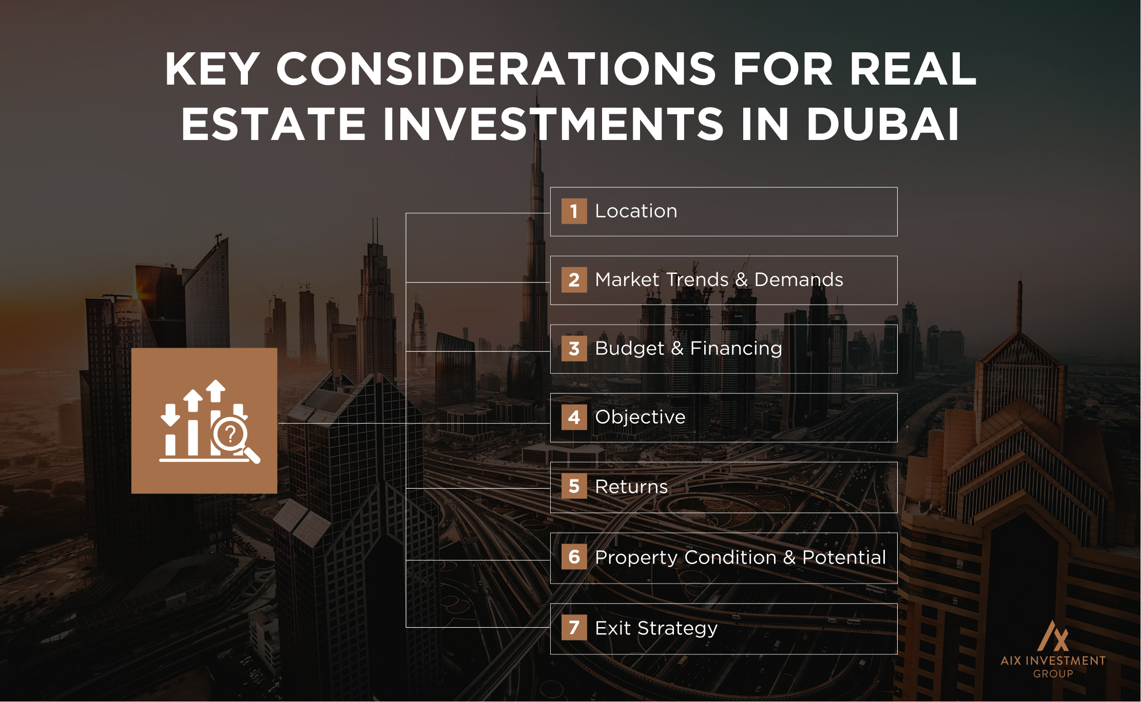 Aerial view of Dubai city from the top of a tower.